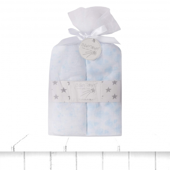 two pack blue muslin gift set